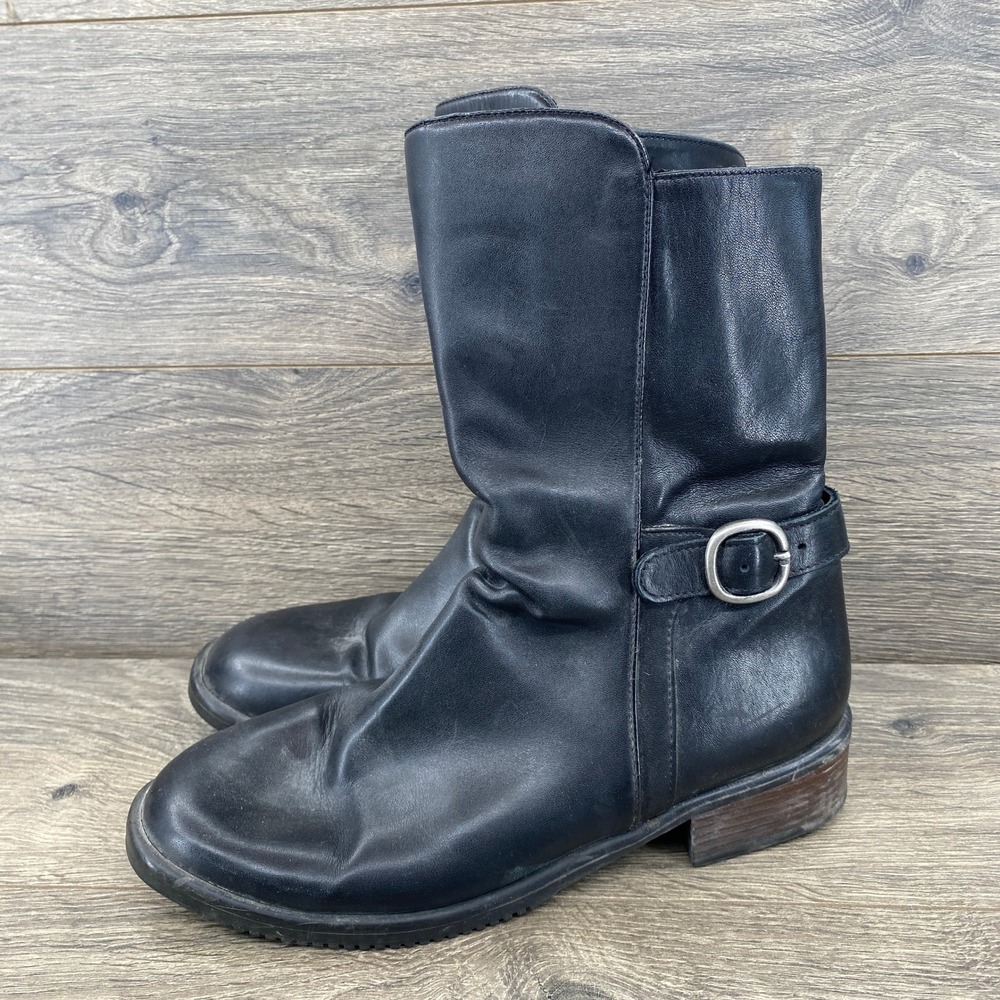 Canada North Waterproof Boots Womens 9.5M Black Leather Mid Calf Moto Buckle